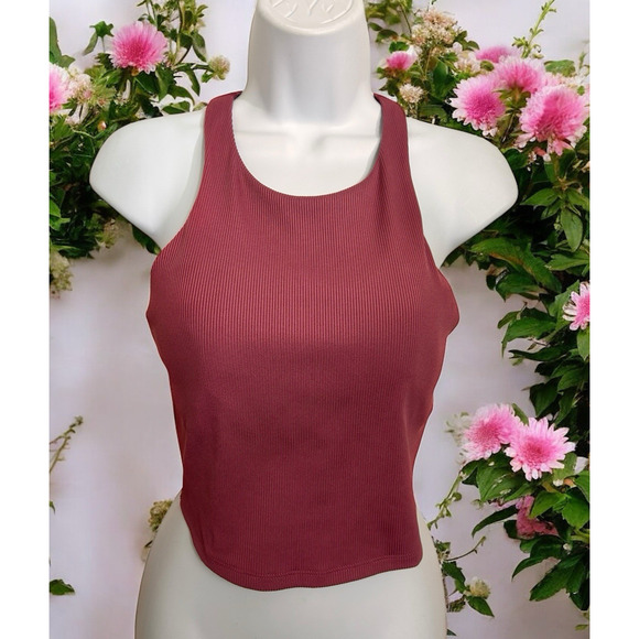All In Motions Light Support Ribbed Flex Cropped Sports Bra Sz L Rose Red - Picture 1 of 5